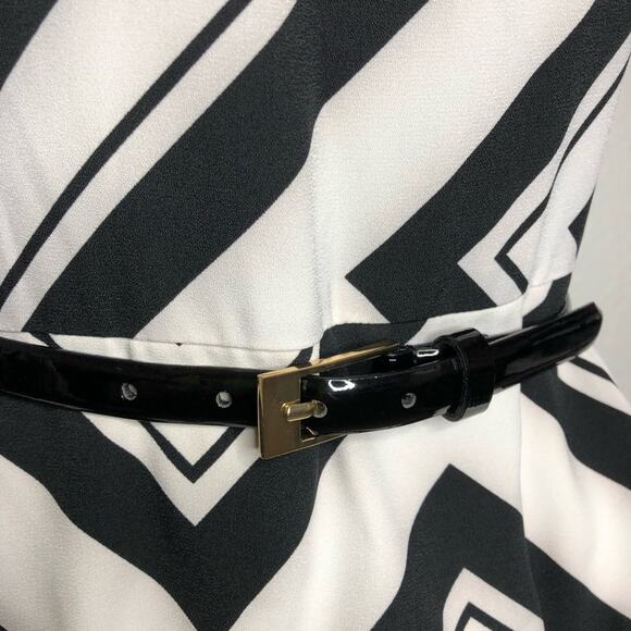 Cache black white chevron peplum belted sleeveless sheath dress size 6 NWOT - Picture 5 of 16